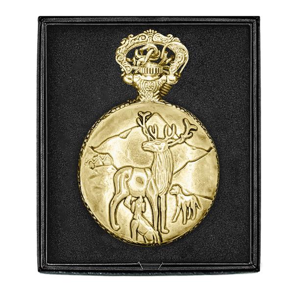 Mens Gold Alloy Engraved Deer Pocket Watch - 37745 alternate view