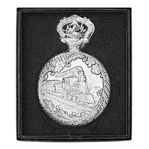 Mens Silver Alloy Engraved Train Pocket Watch - 37746 alternate view