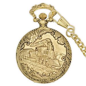 Mens Gold Alloy Engraved Train Pocket Watch - 37747