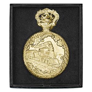 Mens Gold Alloy Engraved Train Pocket Watch - 37747 alternate view