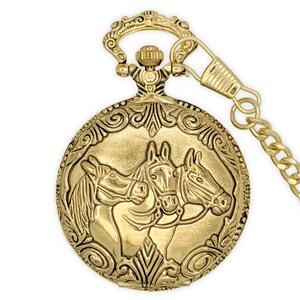 Mens Gold Alloy Engraved Horses Pocket Watch - 37749