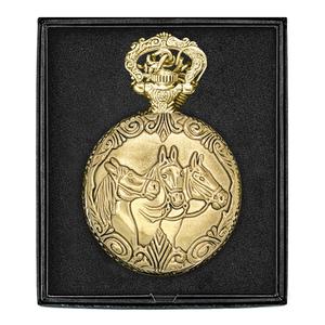 Mens Gold Alloy Engraved Horses Pocket Watch - 37749 alternate view