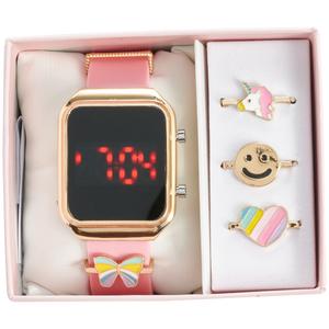 Kids Gold-Tone Digital Watch w/ Interchangeable Charms-AWS343A