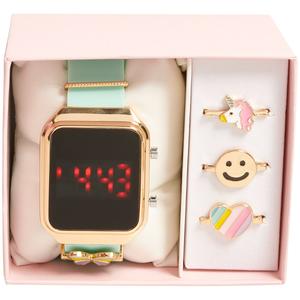 Kids Gold-Tone Digital Watch w/ Interchangeable Loops - AWS343B