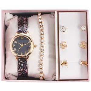 Floral Watch, Stone Stretch Bracelet, & Earring Set - AWS408B