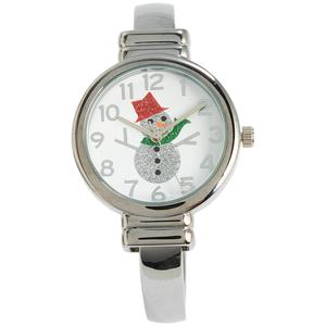 Womens Silver Bangle Glitter Up Snowman Watch - ABG121