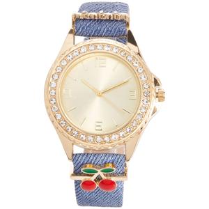 Womens Cherry Charm Watch w/Denim Inspired Strap - ALB204A alternate view