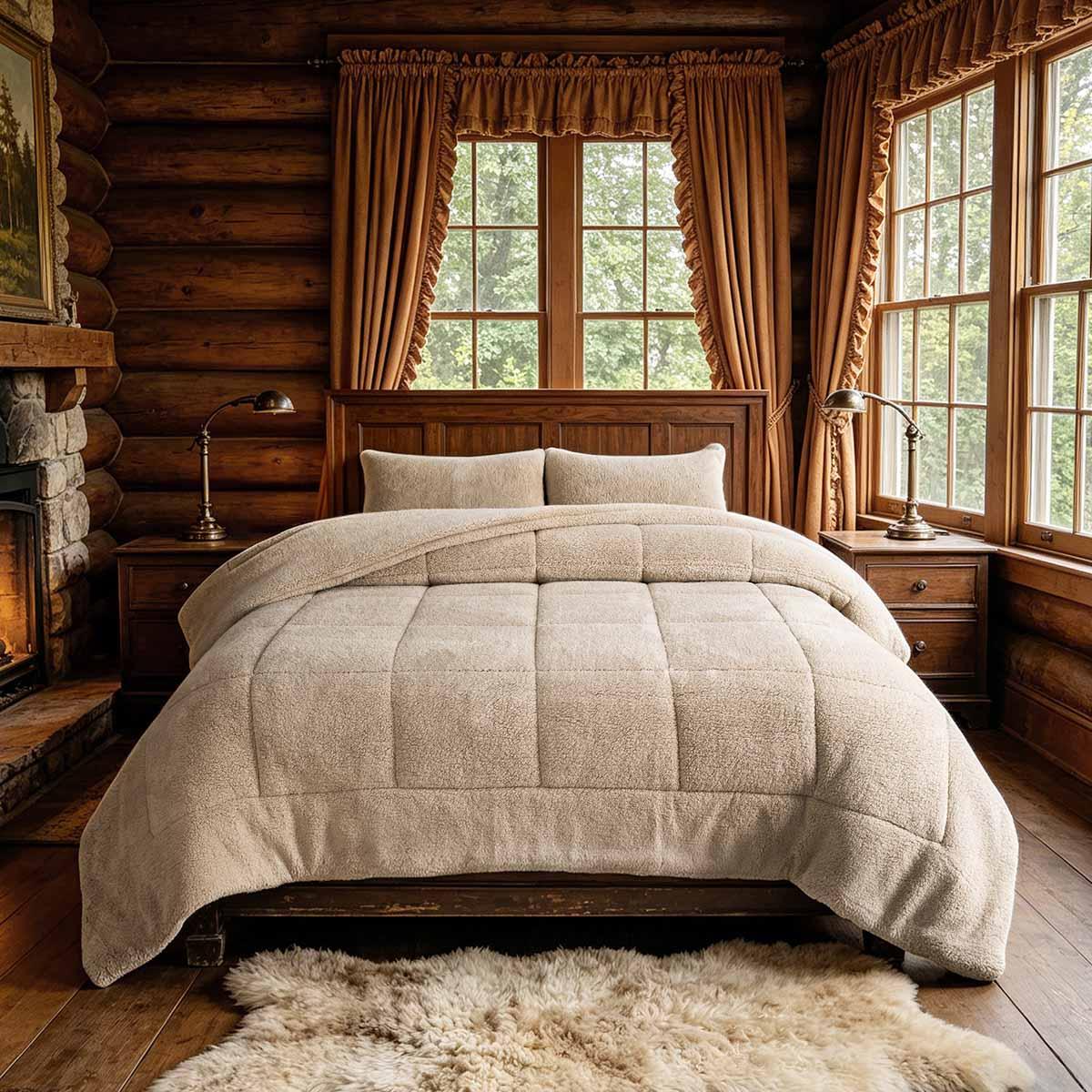 Awesome Home Sherpa Comforter Set Midweight Reversible Comforter Set, One Size, Brown