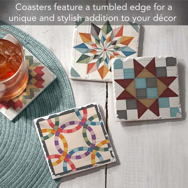 Thirstystone 4pk. Barn Quilt Sign Square Coaster Set alternate view