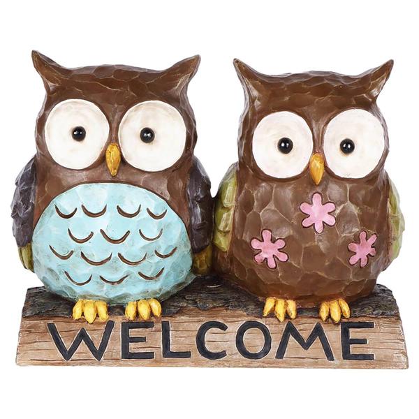 Hi-Line Gift Owl Couple with Welcome Sign Garden Statue