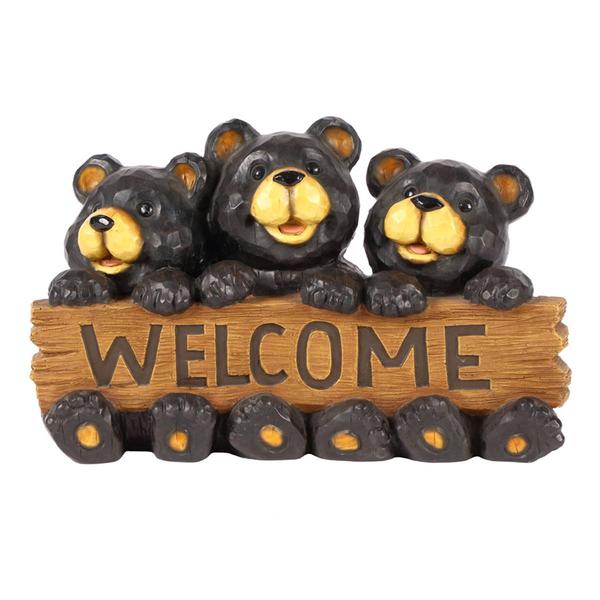 Hi-Line Gift Bear Family with Welcome Sign Garden Statue
