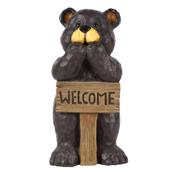 Hi-Line Gift Bear Leaning on Welcome Sign Garden Statue