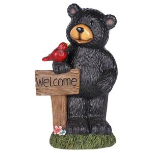 Hi-Line Gift Bear Holding Welcome Sign Garden Statue