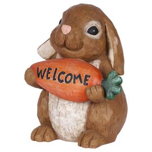 Hi-Line Gift Rabbit Holding Carrot Welcome Sign Garden Statue