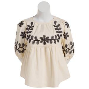 Womens Fair Hope 3/4 Embroidered Baby Doll Blouse