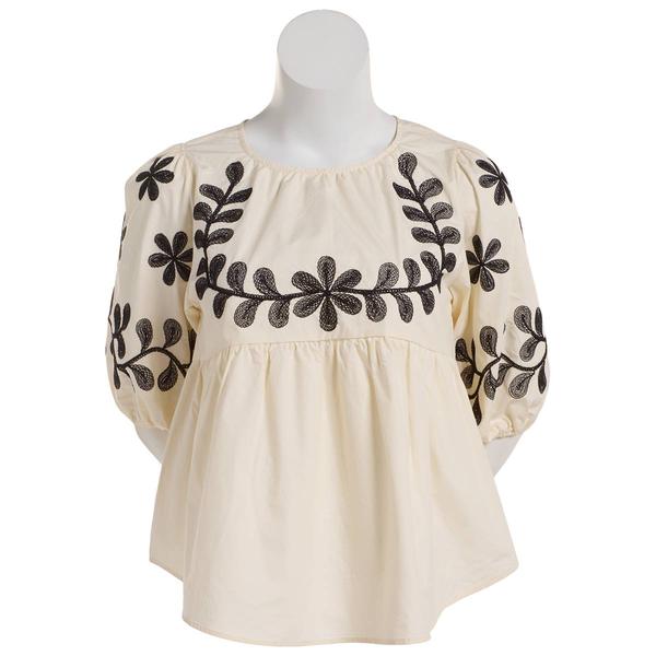 Womens Fair Hope 3/4 Embroidered Baby Doll Blouse
