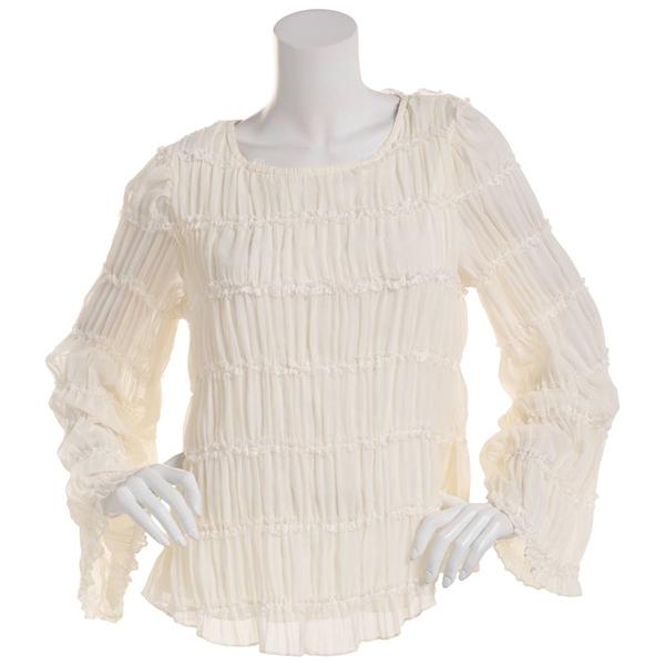 Womens Fair Hope Long Sleeve Solid Ruffle Blouse
