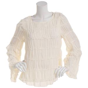 Womens Fair Hope Long Sleeve Solid Ruffle Blouse