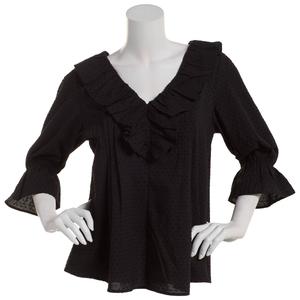 Womens Fair Hope 3/4 Sleeve Solid Ruffle Popover Blouse