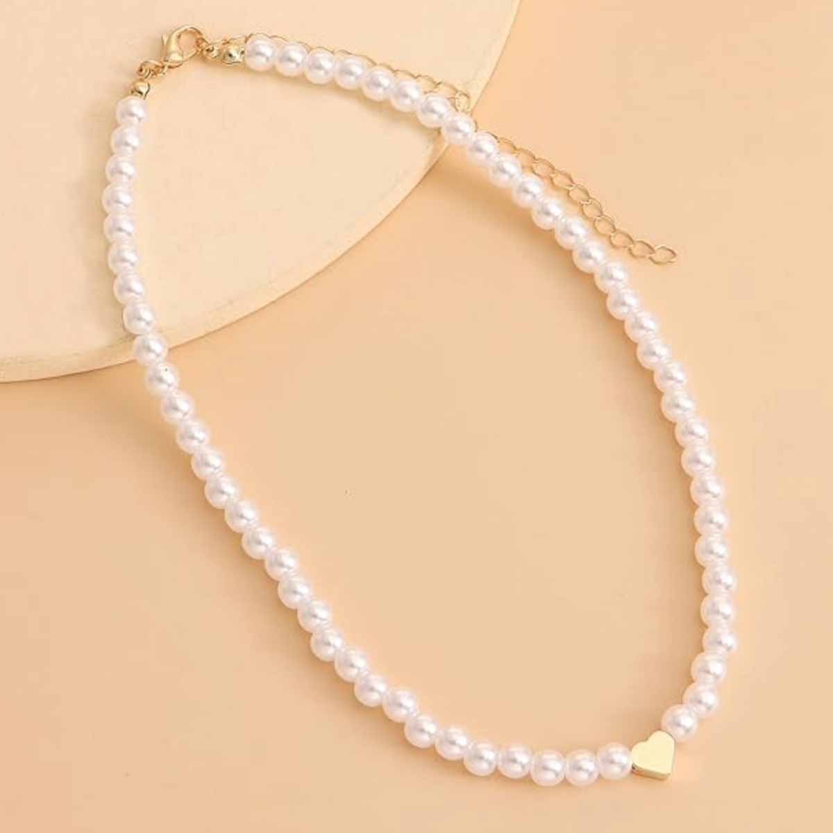 Ashley Ivory Pearl Heart Beaded Choker Necklace