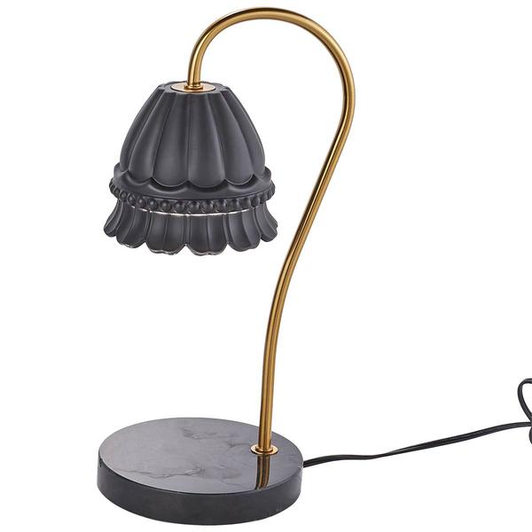 Luze Black Glass Shade Candle Warmer with Marble Base
