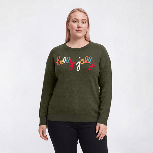 Plus Size Rio & Rian Long Sleeve Holly Jolly Sweater