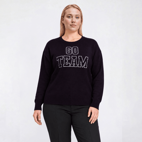 Plus Size Rio & Rian Long Sleeve Embroidered Go Team Sweater