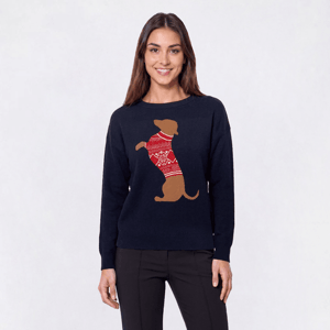 Womens Rio & Rian Long Sleeve Weiner Dog Sweater