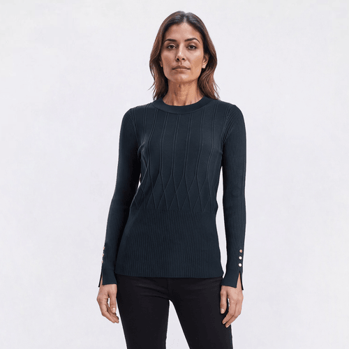 Womens Rio & Rian Long Sleeve Solid Ribbed Crew Neck Sweater alternate view