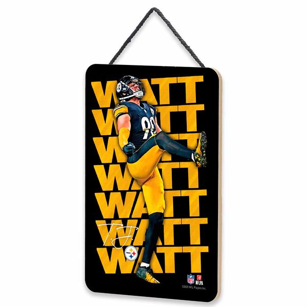 Open Road Steelers #90 TJ Watt Hanging Wood Sign alternate view