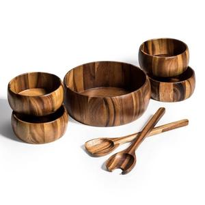 Kalmar Home Acacia Wood Straight Edge 7pc. Salad Bowl Set