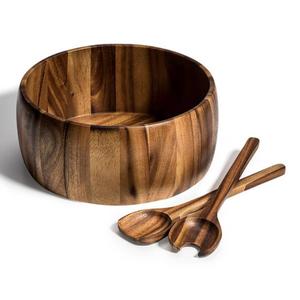 Kalmar Home Acacia Wood Straight Edge Extra Large Salad Bowl Set