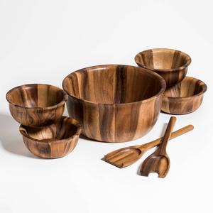 Kalmar Home Acacia Wood Flared Edge 7pc. Salad Bowl Set