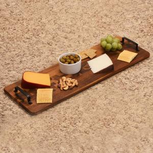 Kalmar Home Long Acacia Wood Tray with Metal Handles alternate view