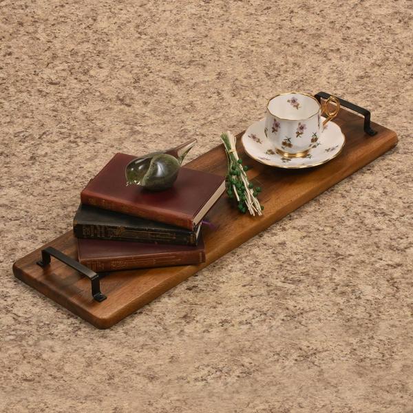 Kalmar Home Extra Long Acacia Wood Tray with Metal Handles alternate view