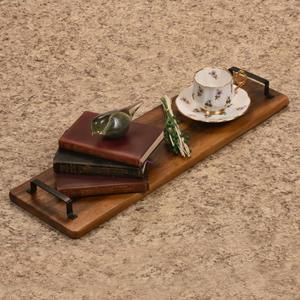 Kalmar Home Extra Long Acacia Wood Tray with Metal Handles alternate view