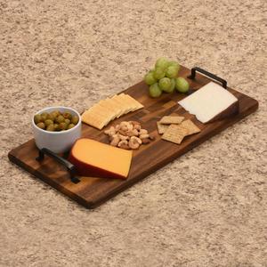 Kalmar Home Large Rectangular Acacia Wood Tray with Metal Handles alternate view