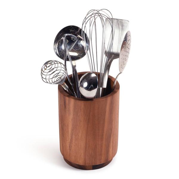 Kalmar Home Acacia Wood Rotating Lazy Susan Utensil Holder alternate view