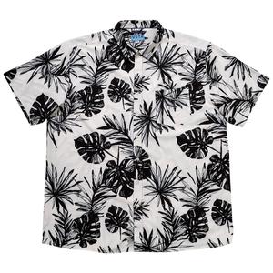 Mens Big & Tall VSTR Tropical Leaf Button Down Shirt-Cream/Black