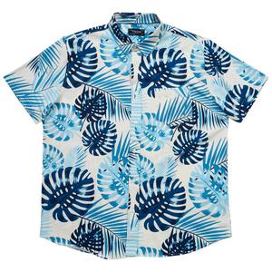 Mens Visitor Blue Frond Short Sleeve Button Down Shirt - Cream alternate view