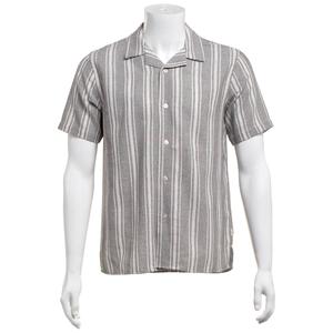 Mens VSTR Short Sleeve Vertical Stripe Button Down Shirt - Grey
