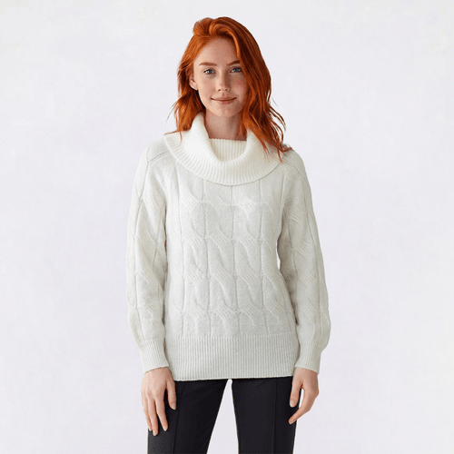 Juniors Madden Girl Mossy Cable Knit Fold-Over Neck Sweater alternate view