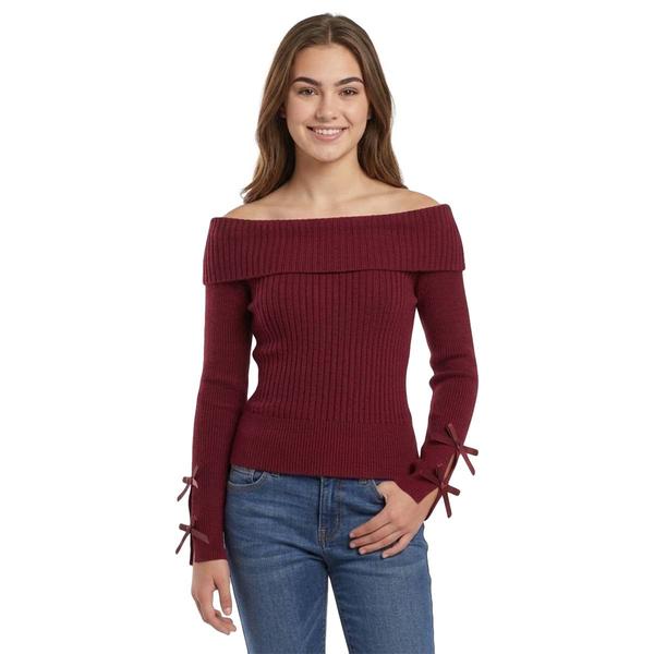 Juniors Madden Girl Off the Shoulder Long Sleeve Bow Sweater