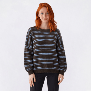 Juniors Madden Girl Hairy Yarn Striped Pullover Sweater