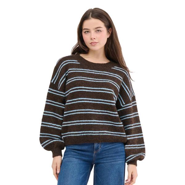 Juniors Madden Girl Hairy Yarn Striped Pullover Sweater