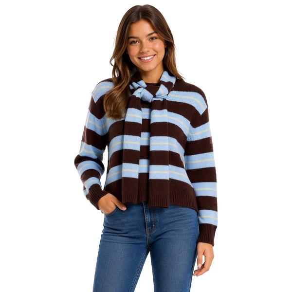 Juniors Madden Girl Striped Pullover Sweater With Scarf