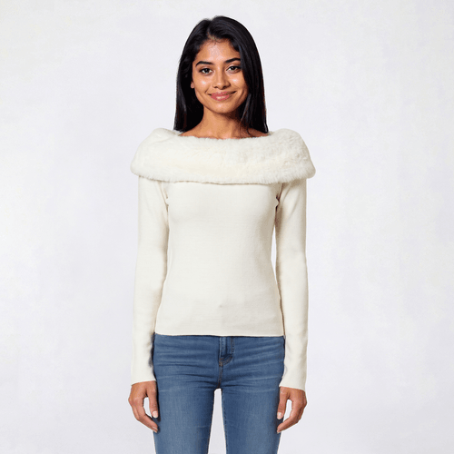 Juniors Madden Girl Detachable Marilyn Fur Collar Sweater