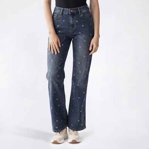 Juniors Madden Girl Mid Rise Elastic Back Grommet Jeans