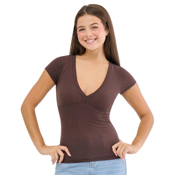 Juniors Madden Girl Short Sleeve Ribbed V-Neck Top