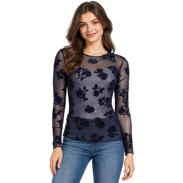 Juniors Madden Girl Long Sleeve Floral Mesh Asymmetrical Top alternate view